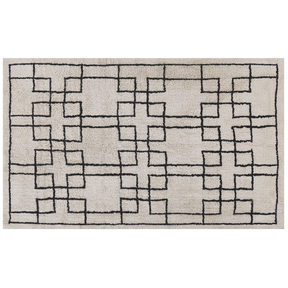 Tappeto di cotone beige scandinavo con motivo geometrico fatto a mano 140 x 200 cm