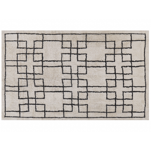 Tappeto di cotone beige scandinavo con motivo geometrico fatto a mano 140 x 200 cm