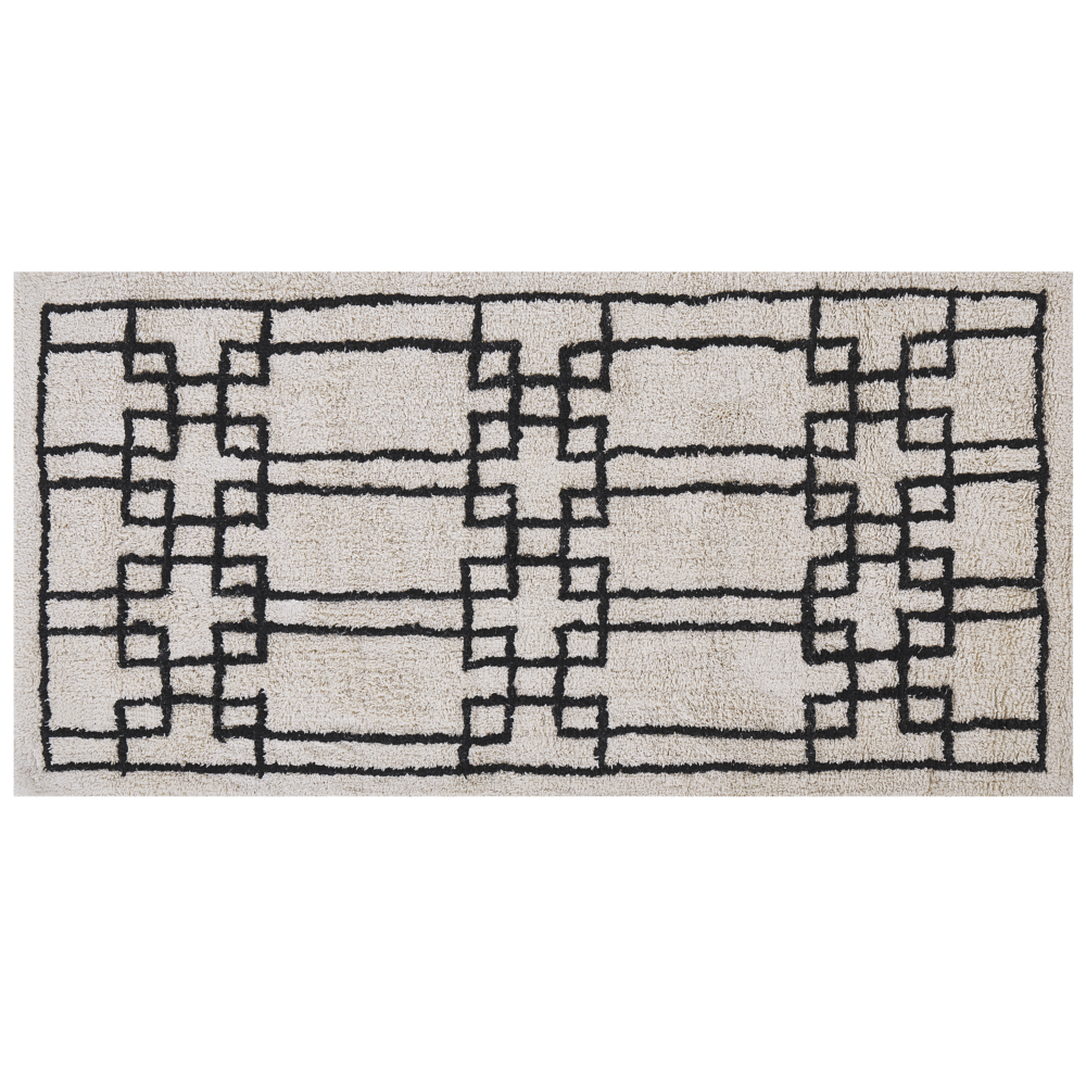 Tappeto di cotone beige scandinavo con motivo geometrico fatto a mano 80 x 150 cm