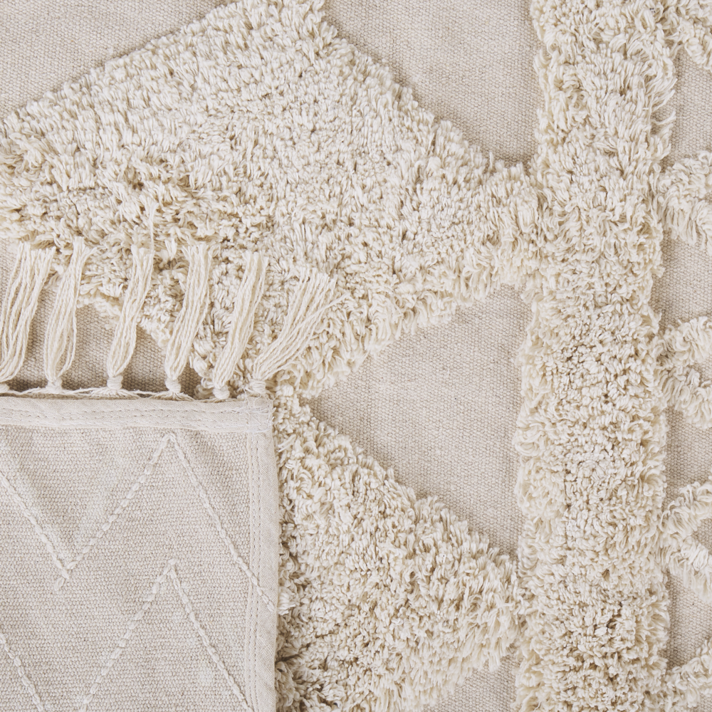 Tappeto minimalista beige in cotone con motivo geometrico 80 x 150 cm