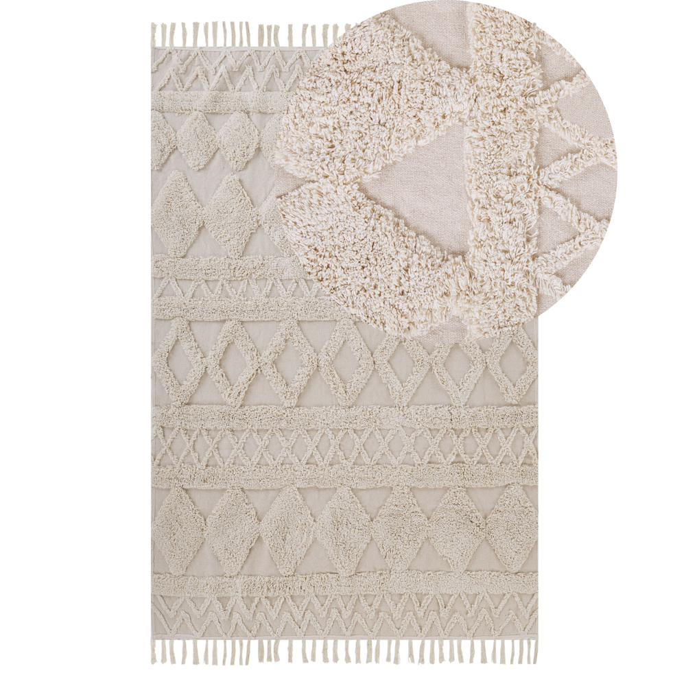 Tappeto minimalista beige in cotone con motivo geometrico 140 x 200 cm salotto camera da letto