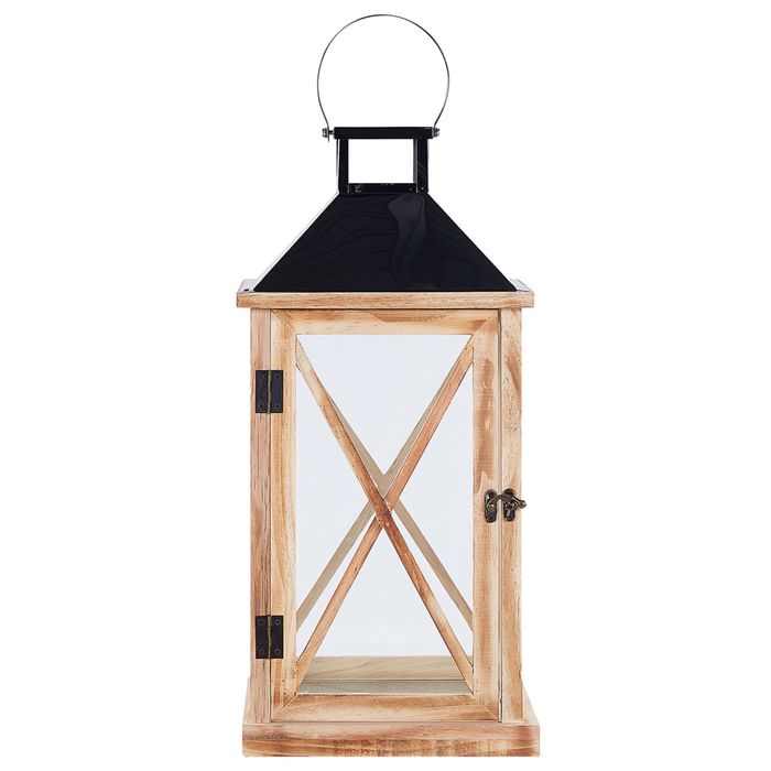 Lanterna in legno di pino marrone 61 cm portacandele a colonna con porte in vetro decorativo per interni