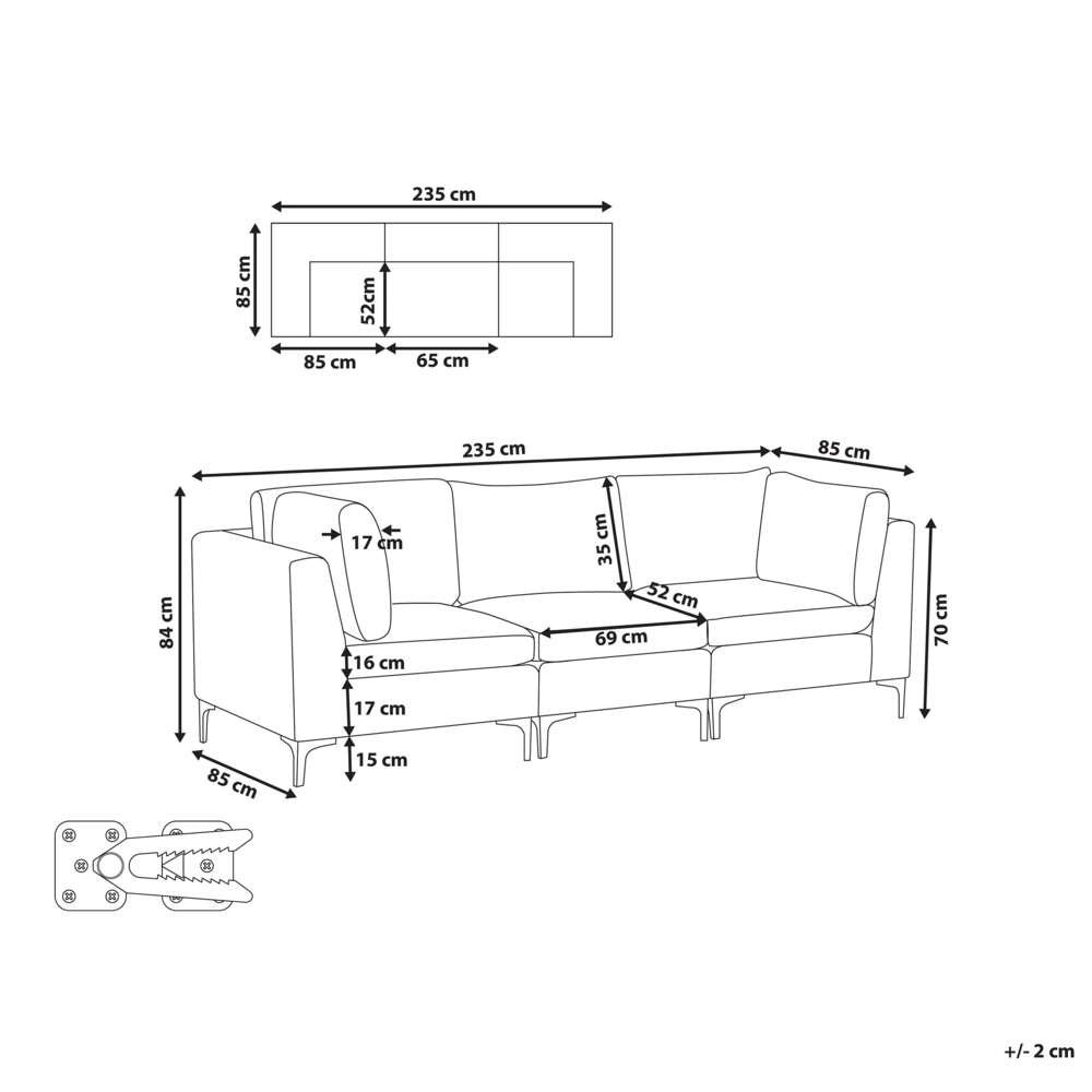 Divano Componibile Velluto Verde 3 Posti Gambe In Metallo Argento Stile Glamour