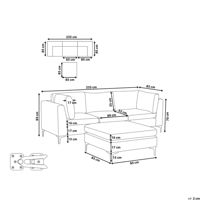 Divano Componibile Velluto Verde 3 Posti Con Gambe In Metallo Argento ottomana Stile Glamour