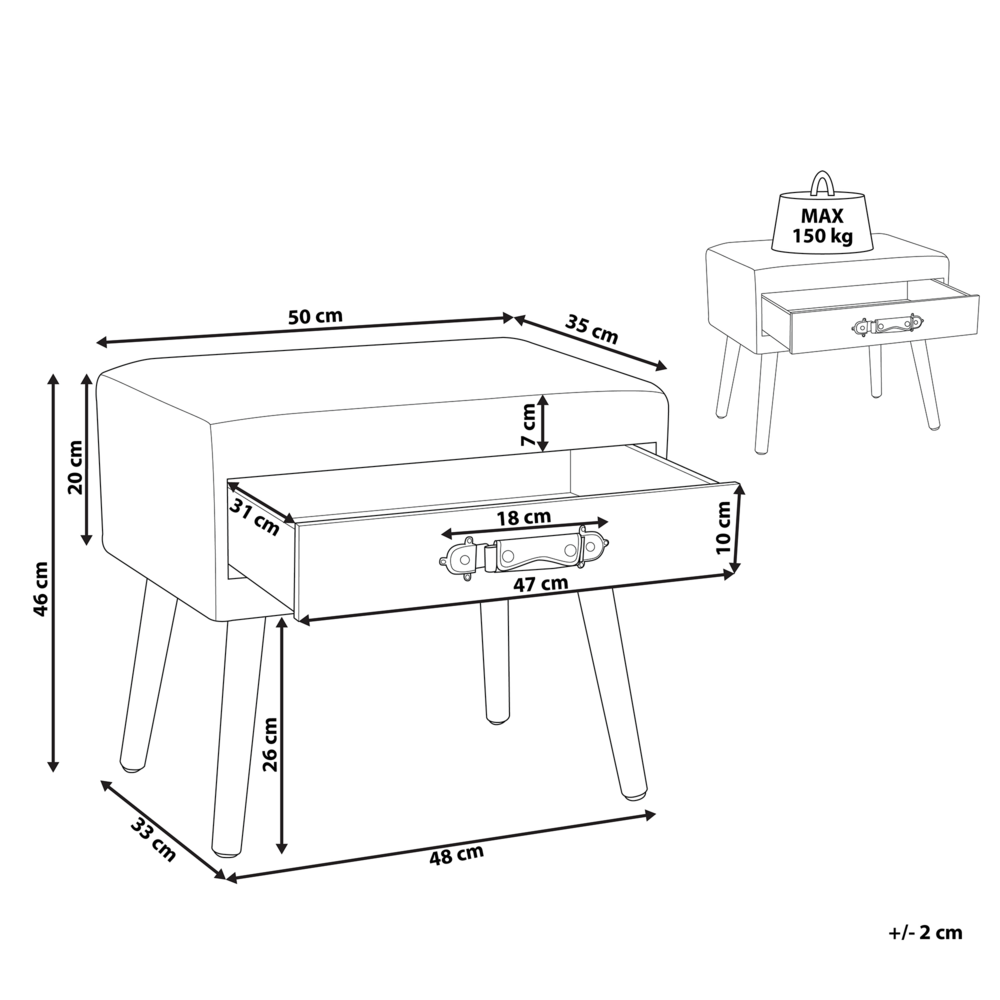 Tavolino con contenitore gambe nere in velluto a coste verde scuro 46 x 50 x 35 cm Valigia