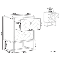 Comodino in legno chiaro con gambe in metallo bianco Mobiletto piccolo 69 x 49 cm Comodino moderno Mobili per camera da letto tradizionali