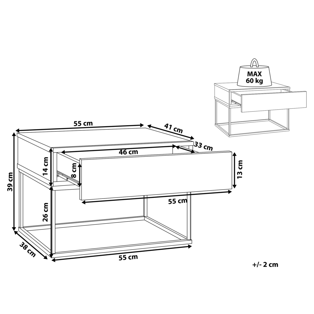 Comodino Cassettiera Legno Scuro Base in Metallo Nero Industrial