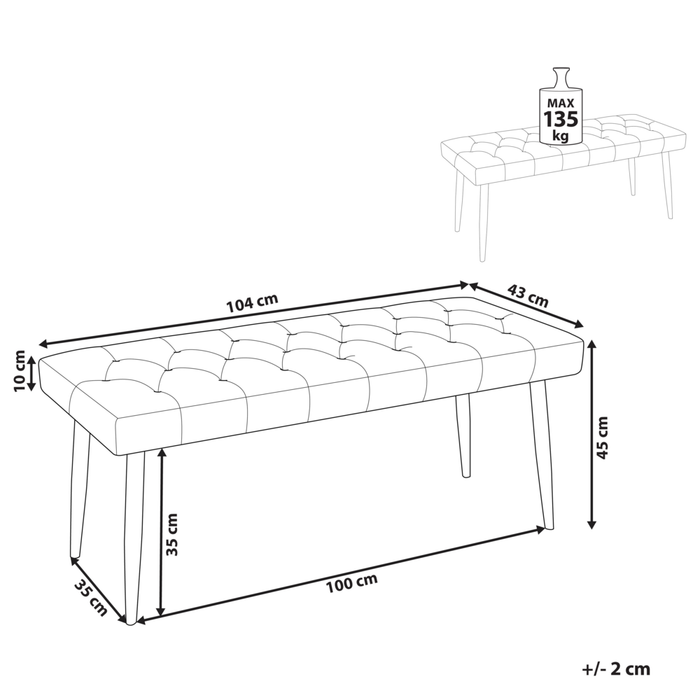 Panca per camera da letto Gambe in metallo con rivestimento abbottonato in ecopelle beige