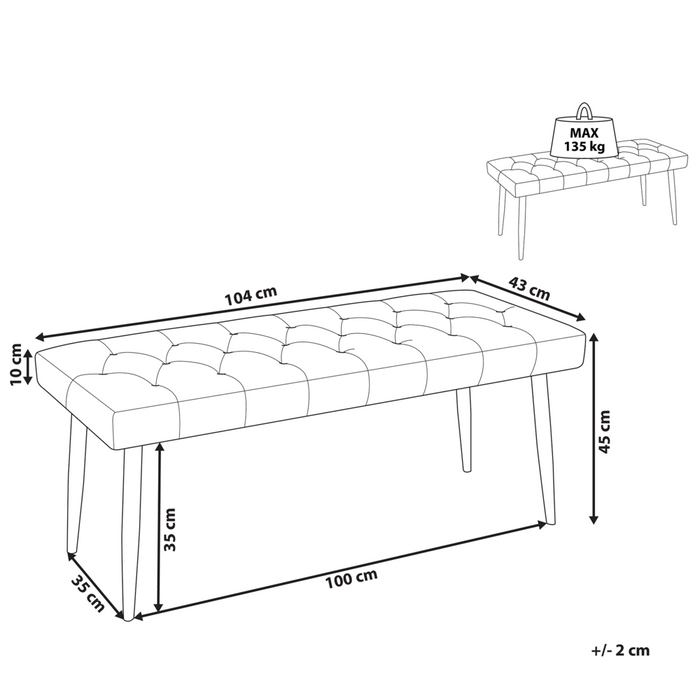 Panca per camera da letto Gambe in metallo con rivestimento abbottonato in ecopelle grigia