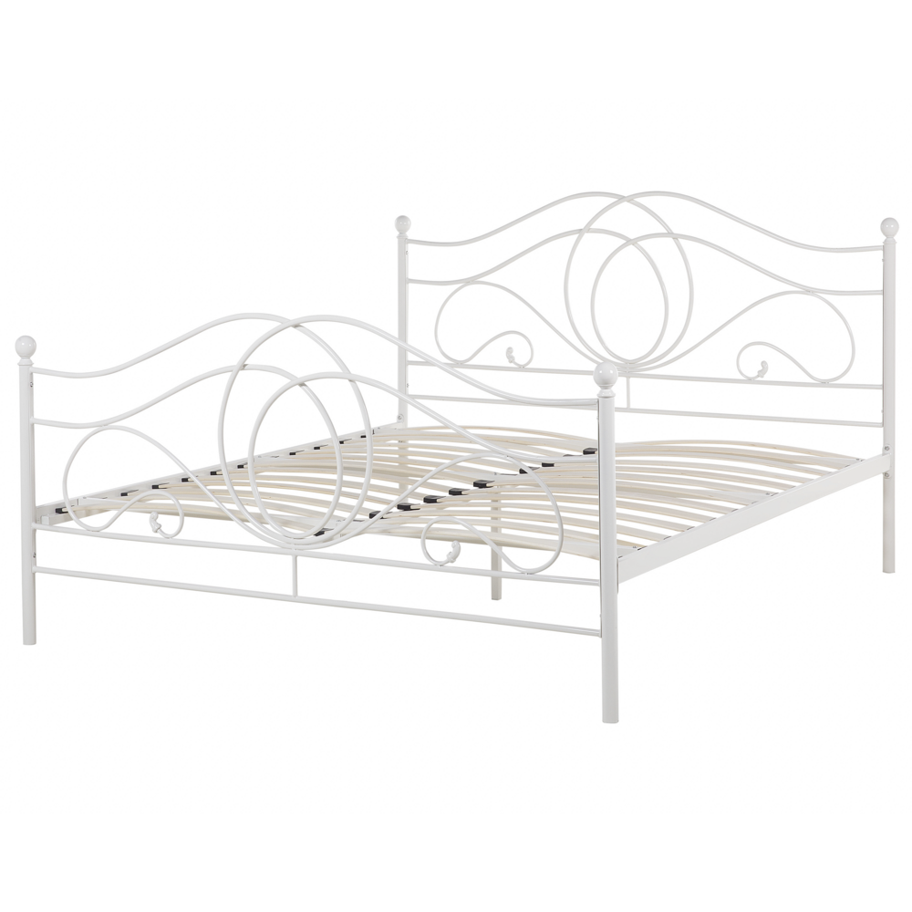 Letto in metallo Nero con rete a doghe 140 x 200 cm con testiera a doghe e pediera retrò vintage