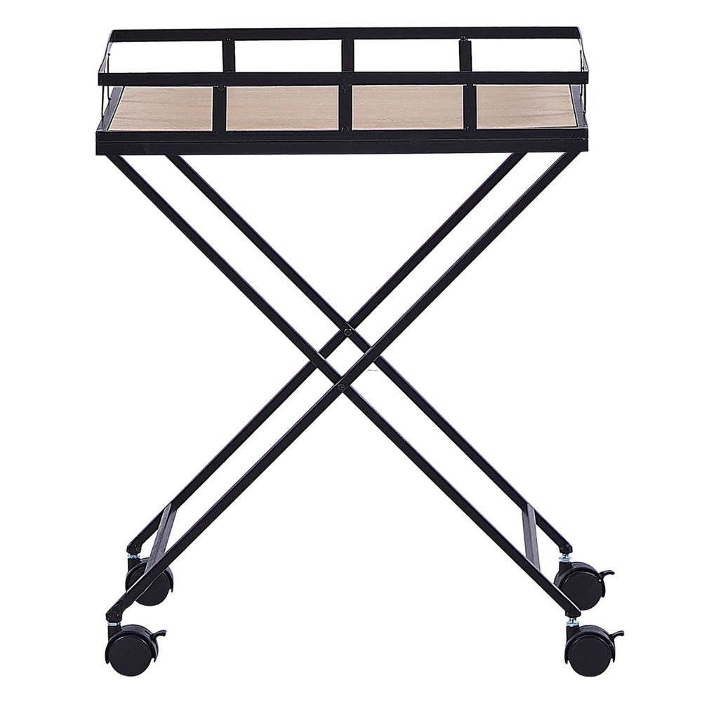 Carrello da Cucina in Metallo Nero 56 cm Costruzione Legno Chiaro Top Ruote Industriale Rustico Moderno