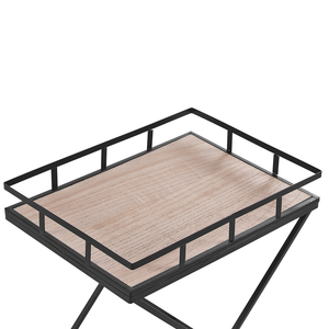 Carrello da Cucina in Metallo Nero 56 cm Costruzione Legno Chiaro Top Ruote Industriale Rustico Moderno