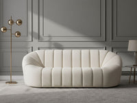 Divano in tessuto bianco 3 posti Glam senza braccioli Boucle a forma di rene con ampio schienale in tessuto testurizzato da soggiorno