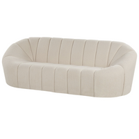 Divano in tessuto bianco 3 posti Glam senza braccioli Boucle a forma di rene con ampio schienale in tessuto testurizzato da soggiorno