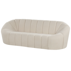 Divano in tessuto bianco 3 posti Glam senza braccioli Boucle a forma di rene con ampio schienale in tessuto testurizzato da soggiorno