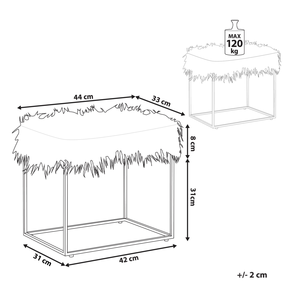 Poggiapiedi in finta pelliccia Nero con base in metallo dorato Sgabello da toeletta in Tappeto finta pelle di montone Glam Modern