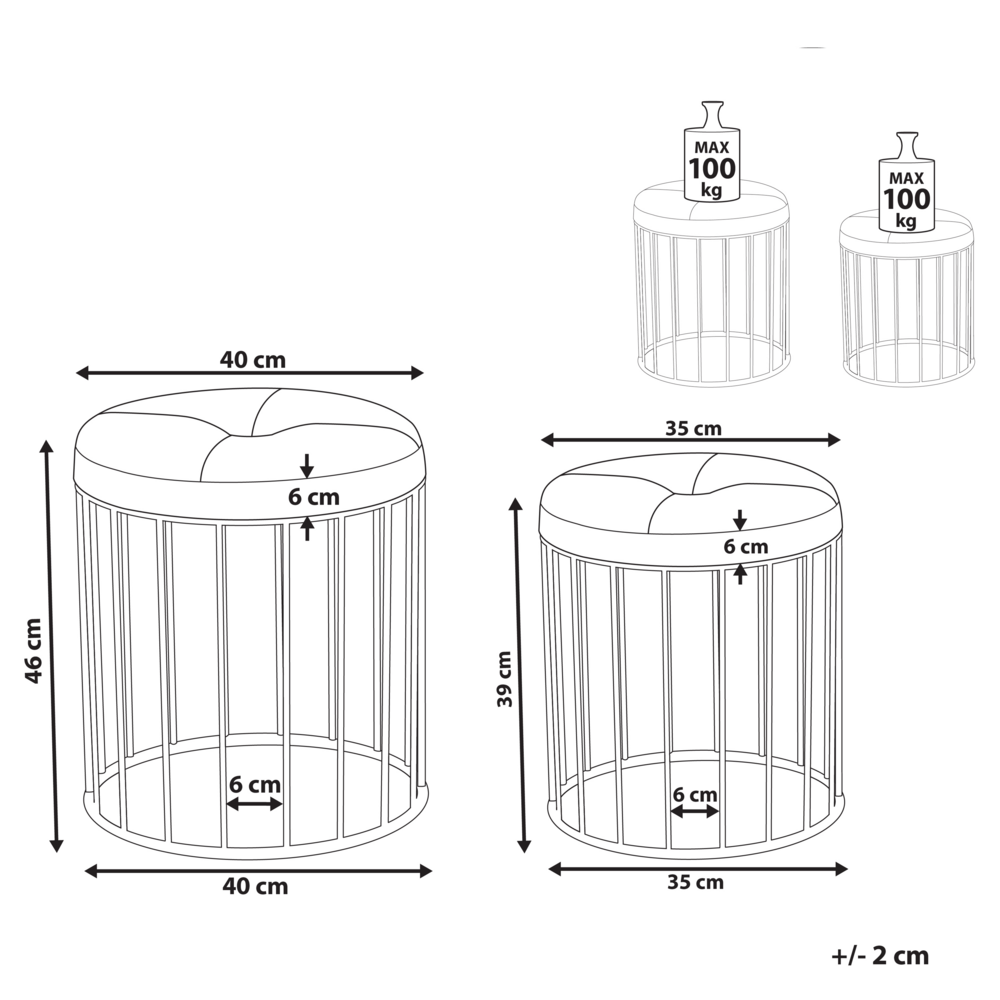 Set di 2 pouf ad incastro Seduta Verde Scuro Rivestimento in Velluto Base in Ferro Dorato Design Moderno