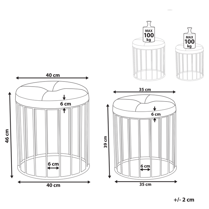 Set di 2 pouf ad incastro Seduta Verde Scuro Rivestimento in Velluto Base in Ferro Dorato Design Moderno