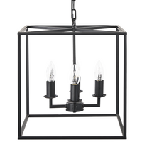 Lampada a Sospensione in Metallo Nero 115 cm Cubo Gabbia Cornice 4 Luci Plafoniera Moderna