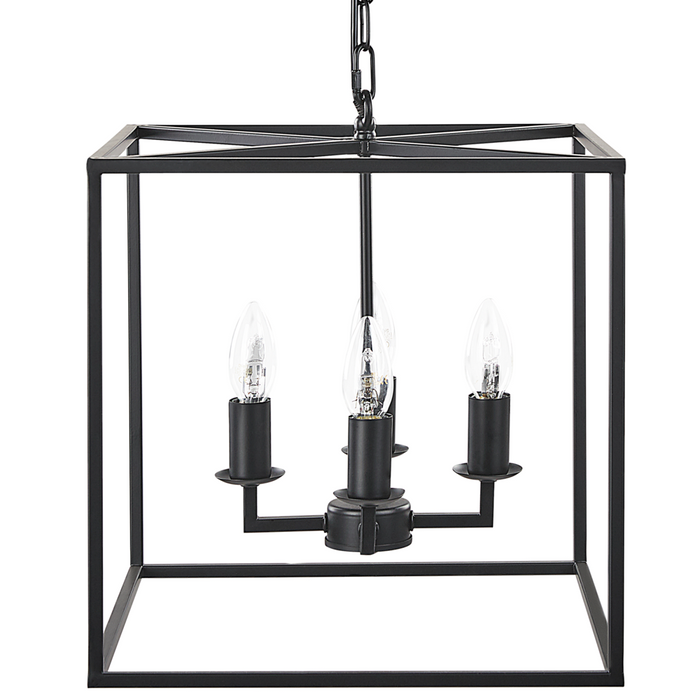 Lampada a Sospensione in Metallo Nero 115 cm Cubo Gabbia Cornice 4 Luci Plafoniera Moderna