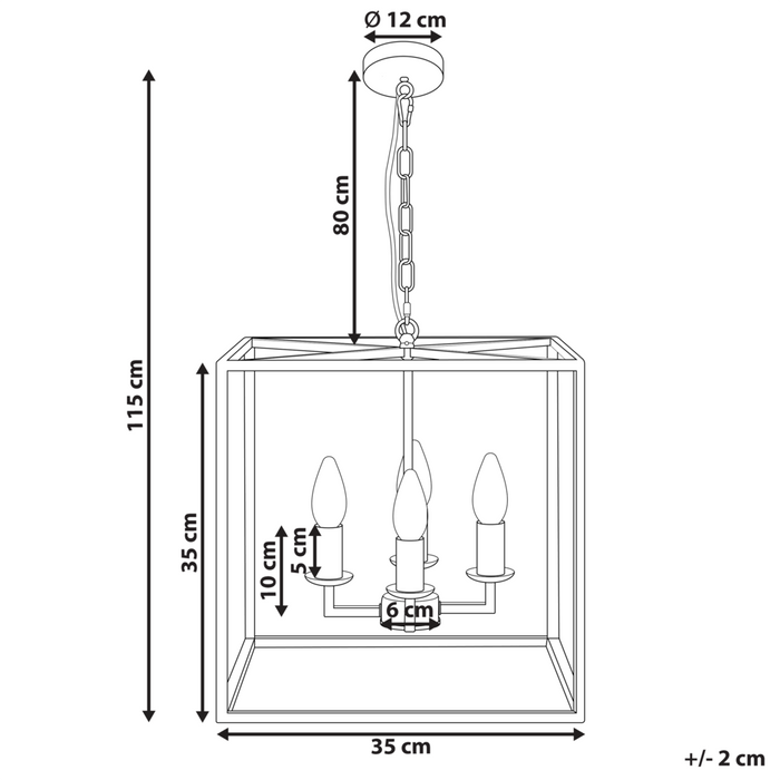 Lampada a Sospensione in Metallo Nero 115 cm Cubo Gabbia Cornice 4 Luci Plafoniera Moderna