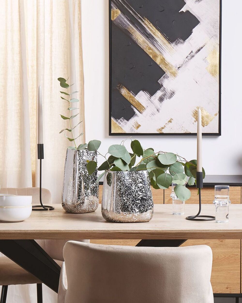 Vaso Decorativo Argento gres porcellanato 27 cm Accessorio Per La Casa Da Tavolo Pezzo Stile Glamour