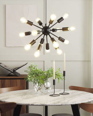 Lampada a Sospensione Metallo Nero 115 cm 15-Lampadina Apparecchio Illuminazione Ambientale Esposta