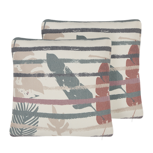 Set di 2 cuscini decorativi cotone poliestere multicolore 45 x 45 cm motivo foglia a righe Vernice Stampa Set di 2 cuscini Decor Accessori