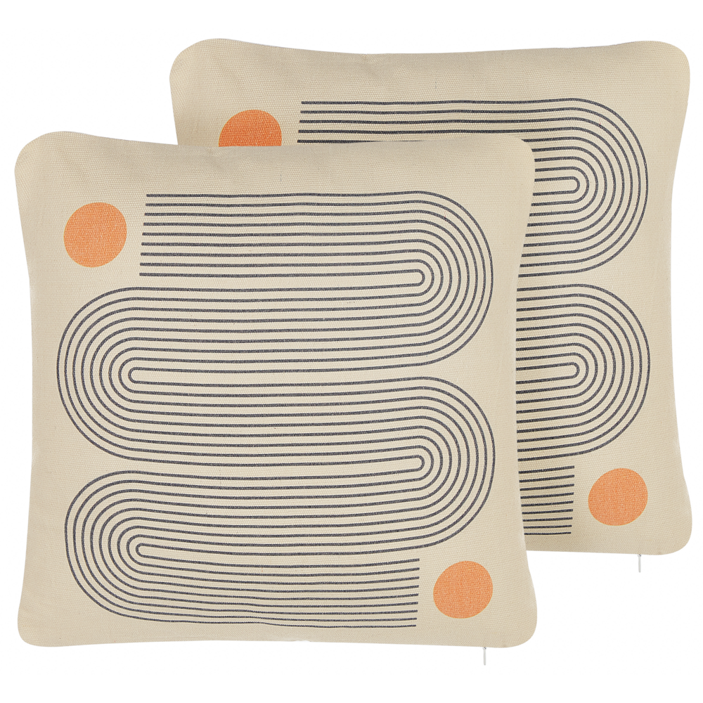 Set di 2 cuscini beige e grigio misto cotone e poliestere 45 x 45 cm decorativo morbido accessorio per la casa stampa geometrica