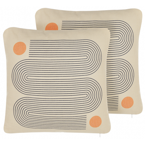 Set di 2 cuscini beige e grigio misto cotone e poliestere 45 x 45 cm decorativo morbido accessorio per la casa stampa geometrica