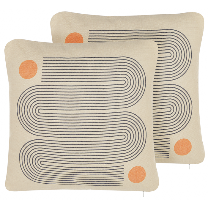 Set di 2 cuscini beige e grigio misto cotone e poliestere 45 x 45 cm decorativo morbido accessorio per la casa stampa geometrica
