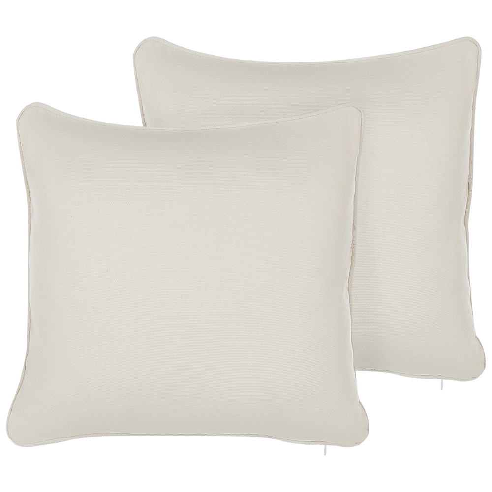 Set di 2 cuscini in tessuto bianco misto cotone e poliestere 45 x 45 cm decorativo morbido accessorio per la casa tinta unita