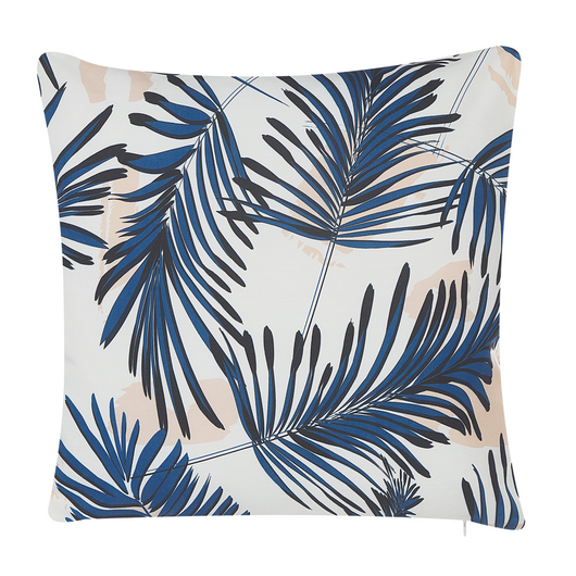 Set di 2 cuscini da esterno in poliestere blu 45 x 45 cm con motivo a foglia di palma da giardino e patio