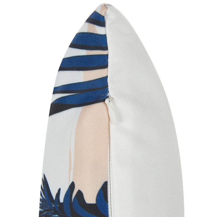 Set di 2 cuscini da esterno in poliestere blu 45 x 45 cm con motivo a foglia di palma da giardino e patio