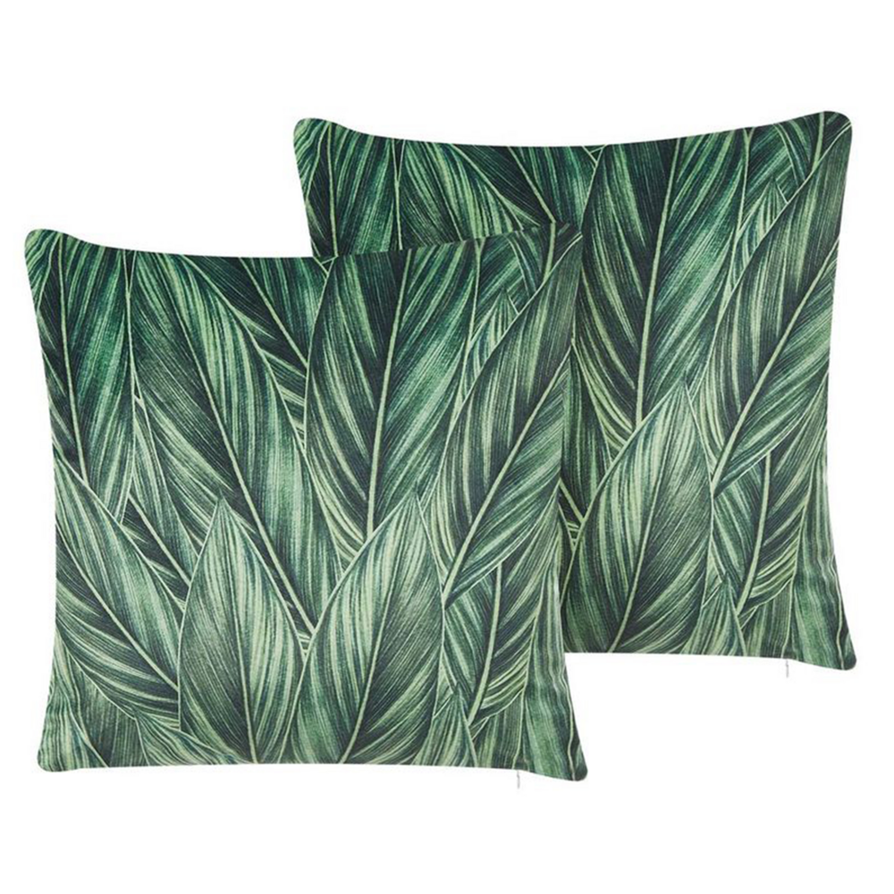 Set di 2 cuscini decorativi velluto verde 45 x 45 cm motivo a foglie Stampa floreale Cuscini sfoderabili Chiusura lampo boho moderno