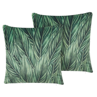 Set di 2 cuscini decorativi velluto verde 45 x 45 cm motivo a foglie Stampa floreale Cuscini sfoderabili Chiusura lampo boho moderno