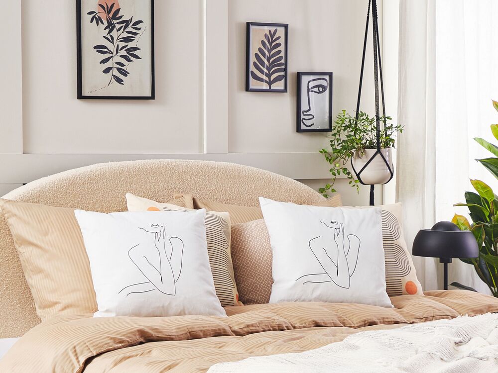 Set di 2 cuscini decorativi in cotone bianco 45 x 45 cm corpo femminile linea arte stampa cuscini sfoderabili chiusura con cerniera moderna