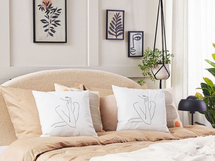 Set di 2 cuscini decorativi in cotone bianco 45 x 45 cm corpo femminile linea arte stampa cuscini sfoderabili chiusura con cerniera moderna