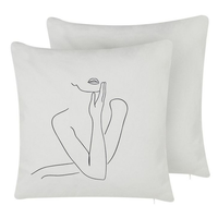 Set di 2 cuscini decorativi in cotone bianco 45 x 45 cm corpo femminile linea arte stampa cuscini sfoderabili chiusura con cerniera moderna