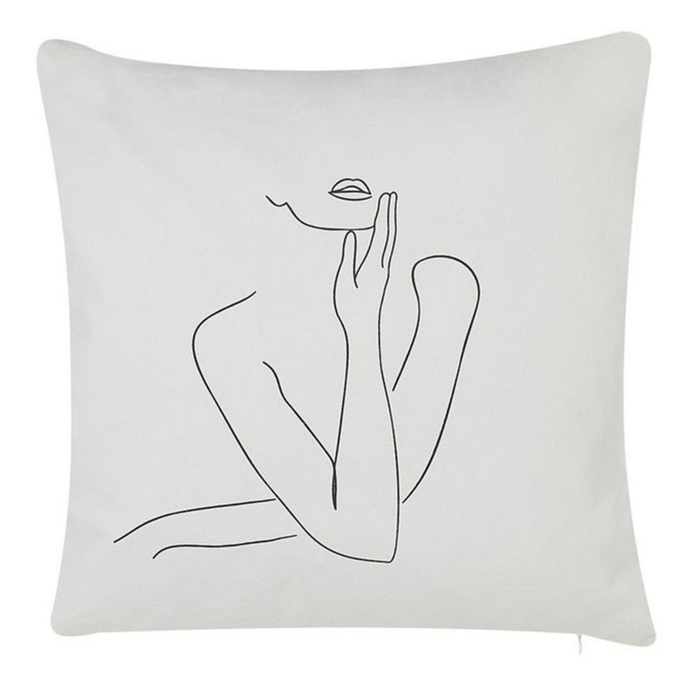 Set di 2 cuscini decorativi in cotone bianco 45 x 45 cm corpo femminile linea arte stampa cuscini sfoderabili chiusura con cerniera moderna