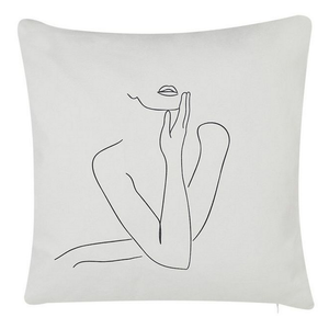 Set di 2 cuscini decorativi in cotone bianco 45 x 45 cm corpo femminile linea arte stampa cuscini sfoderabili chiusura con cerniera moderna