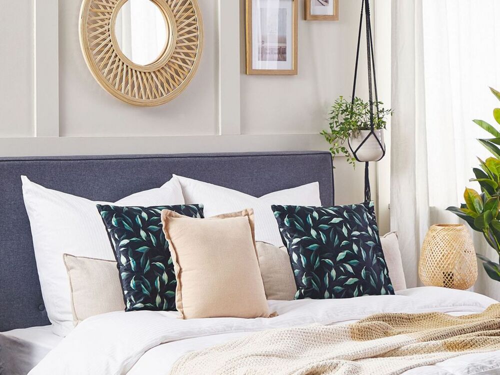 Set di 2 cuscini decorativi nero e Verde 45 x 45 cm motivo Foglia Cuscini decorativi federe rimovibili Chiusura con Cerniera Stile moderno