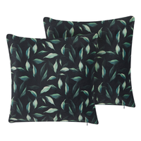 Set di 2 cuscini decorativi nero e Verde 45 x 45 cm motivo Foglia Cuscini decorativi federe rimovibili Chiusura con Cerniera Stile moderno