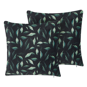 Set di 2 cuscini decorativi nero e Verde 45 x 45 cm motivo Foglia Cuscini decorativi federe rimovibili Chiusura con Cerniera Stile moderno
