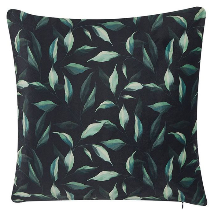Set di 2 cuscini decorativi nero e Verde 45 x 45 cm motivo Foglia Cuscini decorativi federe rimovibili Chiusura con Cerniera Stile moderno