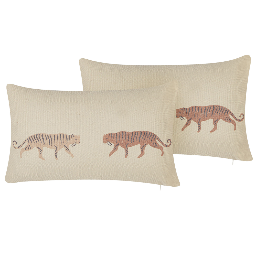Set di 2 cuscini decorativi beige 30 x 50 cm Cuscini decorativi con motivo tigre federe rimovibili Chiusura con cerniera Stile moderno boho