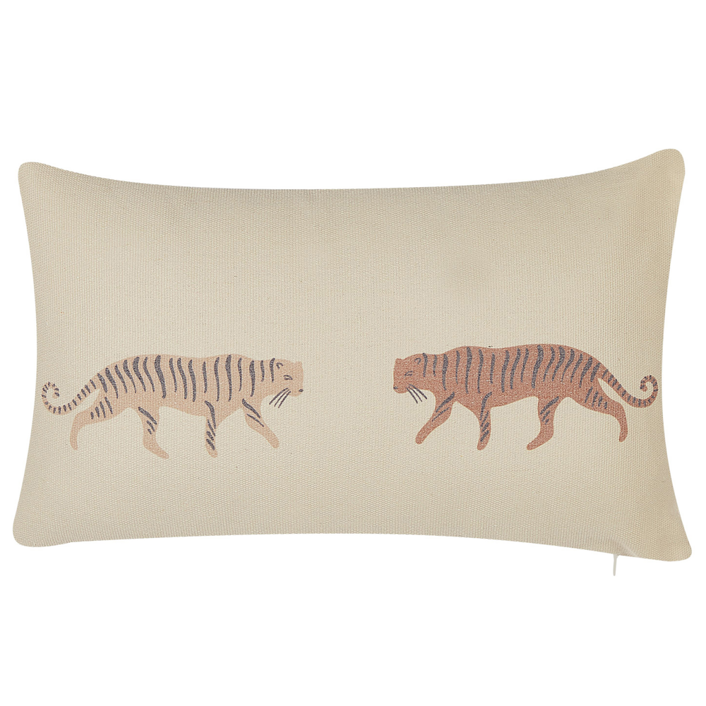 Set di 2 cuscini decorativi beige 30 x 50 cm Cuscini decorativi con motivo tigre federe rimovibili Chiusura con cerniera Stile moderno boho