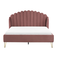 Letto con rete in velluto rosa 160 x 200 cm gambe in metallo testata retro capitonné