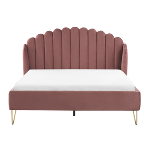 Letto con rete in velluto rosa 160 x 200 cm gambe in metallo testata retro capitonné