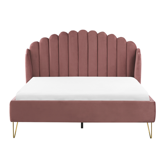 Letto con rete in velluto rosa 160 x 200 cm gambe in metallo testata retro capitonné